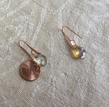 Rose gold crystal earrings, black crystal earrings, Rose gold champagne crystal dangle earrings, bridesmaid gift,