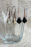 Rose gold crystal earrings, black crystal earrings, Rose gold champagne crystal dangle earrings, bridesmaid gift,