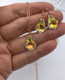 Bridesmaid jewelry set, chandelier crystal earring and necklace set, elegant bridesmaid jewelry, wedding jewelry set, Rose gold jewelry