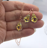Bridesmaid jewelry set, chandelier crystal earring and necklace set, elegant bridesmaid jewelry, wedding jewelry set, Rose gold jewelry