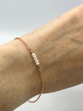 Tiny freshwater Pearl and Rose Gold bracelet, silver Bracelet, bridesmaid gift, bridal jewelry, wedding bracelet, bridesmaid bracelet,