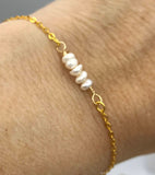 Tiny freshwater Pearl and Rose Gold bracelet, silver Bracelet, bridesmaid gift, bridal jewelry, wedding bracelet, bridesmaid bracelet,