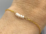 Tiny freshwater Pearl and Rose Gold bracelet, silver Bracelet, bridesmaid gift, bridal jewelry, wedding bracelet, bridesmaid bracelet,