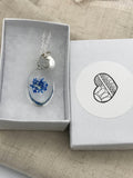 Blue dried flower initial necklace, boho jewelry, flower jewelry, terrarium jewelry, spring flowers, Silver initial
