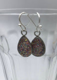 Dangle tear drop rainbow glitter earrings, glitter stud earrings, boho jewelry,  tear drop earrings,