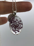 Dried blossom initial necklace, boho jewelry, terrarium jewelry, personalized necklace, Silver initial, graduation gift, purple flower