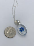 Blue dried flower initial necklace, boho jewelry, flower jewelry, terrarium jewelry, spring flowers, Silver initial