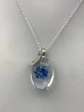 Blue dried flower initial necklace, boho jewelry, flower jewelry, terrarium jewelry, spring flowers, Silver initial