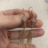 Rose gold tassel earrings, Rose gold Druzy, drusy jewelry, resin druses, Rose gold tassel, tassel earrings, bridesmaid earrings,