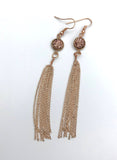 Rose gold tassel earrings, Rose gold Druzy, drusy jewelry, resin druses, Rose gold tassel, tassel earrings, bridesmaid earrings,