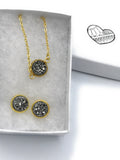 Gold Druzy Earrings and Druzy Choker Bridesmaid Jewelry Set, Bridesmaid Gift Set,
