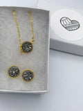 Gold Druzy Earrings and Druzy Choker Bridesmaid Jewelry Set, Bridesmaid Gift Set,