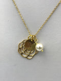Yellow Gold Rose Necklace, silver flower necklace, initial, bridesmaid gift, pearl, flower girl jewelry, mother of the bride, maid of honor