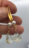Crystal Rose Gold Pearl Earrings, rose gold earrings, yellow gold, bridesmaid gift, wedding earrings,