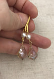 Crystal Rose Gold Pearl Earrings, rose gold earrings, yellow gold, bridesmaid gift, wedding earrings,