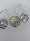 Rose Charm Hoop Earrings, gold hoops, silver hoops,