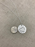 Silver Hammered Disc Necklace, Hammered silver Jewelry, Boho Chic,