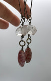 Large over sized clear crystal and fire agate earrings in bronze, gold or silver, boho jewelry,