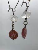 Large over sized clear crystal and fire agate earrings in bronze, gold or silver, boho jewelry,