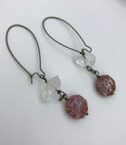 Large over sized clear crystal and fire agate earrings in bronze, gold or silver, boho jewelry,