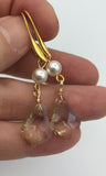Crystal Rose Gold Pearl Earrings, rose gold earrings, yellow gold, bridesmaid gift, wedding earrings,