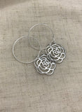 Rose Charm Hoop Earrings, gold hoops, silver hoops,