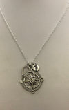 Wanderlust travelers necklace, compass, heart and initial necklace in silver
