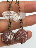 Large over sized clear crystal and fire agate earrings in bronze, gold or silver, boho jewelry,
