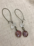 Large over sized clear crystal and fire agate earrings in bronze, gold or silver, boho jewelry,
