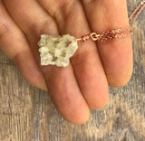 Raw crystal necklace, raw druzy necklace, rose gold jewelry, natural stone jewelry, boho jewelry, raw stone necklace,