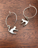 Cat Hoop Earrings, silver hoops cat earrings, gold cat hoop earrings, halloween cat earrings, spooky cat,