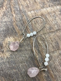Rose quartz, moonstone earrings, in gold, silver or bronze earrings, blush pink, boho earrings, gift for her, handmade, jewelry, earrings,