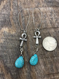 Ankh and turquoise drop long dangly boho Earrings