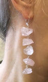 Raw rose quartz chunk dangle earrings in Rose gold, silver, gold or bronze