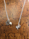 Silver lotus flower necklace with pearl jewelry gift