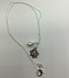 Silver lotus flower necklace with pearl jewelry gift