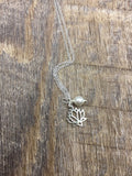 Silver lotus flower necklace with pearl jewelry gift