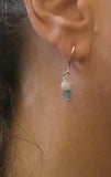 Tiny drop earrings with moonstone and blue agate, dainty boho jewelry gift for her,