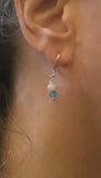Tiny drop earrings with moonstone and blue agate, dainty boho jewelry gift for her,