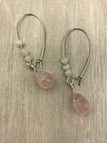 Rose quartz, moonstone earrings, in gold, silver or bronze earrings, blush pink, boho earrings, gift for her, handmade, jewelry, earrings,