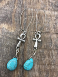 Ankh and turquoise drop long dangly boho Earrings