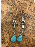 Ankh and turquoise drop long dangly boho Earrings