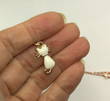 Kitten choker,  Rose Gold Kitty Cat Enamel Charm Necklace,