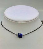 Raw lapis lazuli choker in gunmetal black, bronze, gold, rose gold, or silver, blue necklace