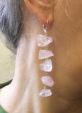 Raw rose quartz chunk dangle earrings in Rose gold, silver, gold or bronze