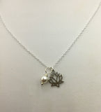 Silver lotus flower necklace with pearl jewelry gift