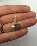 Silver lotus flower necklace with pearl jewelry gift