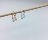 Rose gold, Mermaid beads, small hoop, earrings, silver hoops, blue, white,