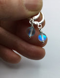 Rose gold, Mermaid beads, small hoop, earrings, silver hoops, blue, white,
