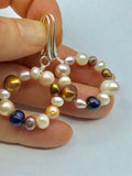 Chunky, freshwater pearl, hoop earrings, in gold, silver or rose gold, great, boho, chic, unique pearl jewelry